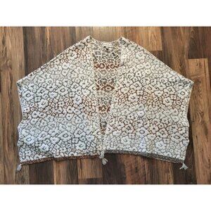 Knox Rose Ivory Tan Abstract Floral Sweater Wrap Cape Sz XXL Tassels